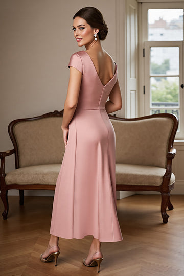 Satin Ruched Dusty Rose Sheath Mother of the Bride Dress